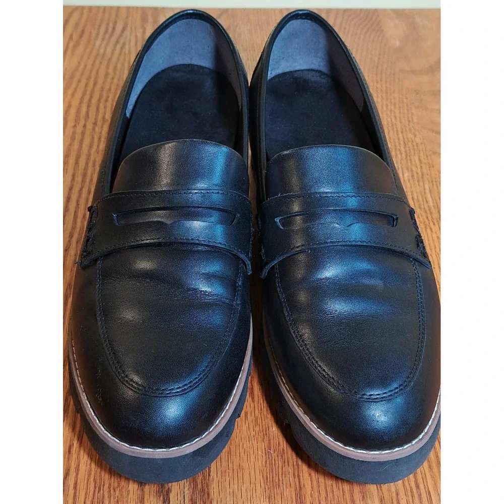Vionic Cheryl II Black Leather Penny Loafers Slip-On Flat Shoes 9.5